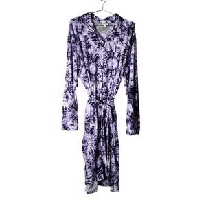 LuLaRoe Ellie Midi Shirt Dress Plus Size 3XL Purple Tie Dye Button Up Tie Waist